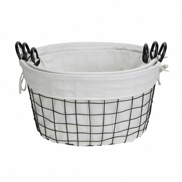 Palacedesigns Oval White Lined & Metal Wire Basket with Handle - Set of 3 PA3679336